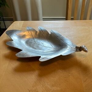 Vintage Palmer Smith Silver Aluminum Leaf Tray Acorn Handle